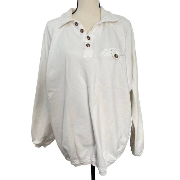 Vintage Y2K White Cotton Stuff Oversized Pullover Sweater Mens Large Button Up - Picture 1 of 10